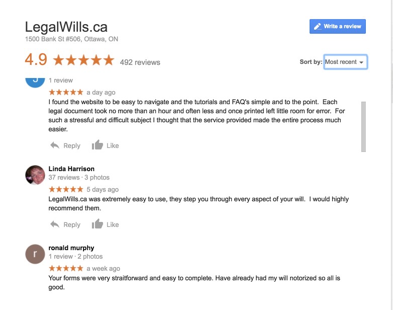 LegalWills.ca reviews