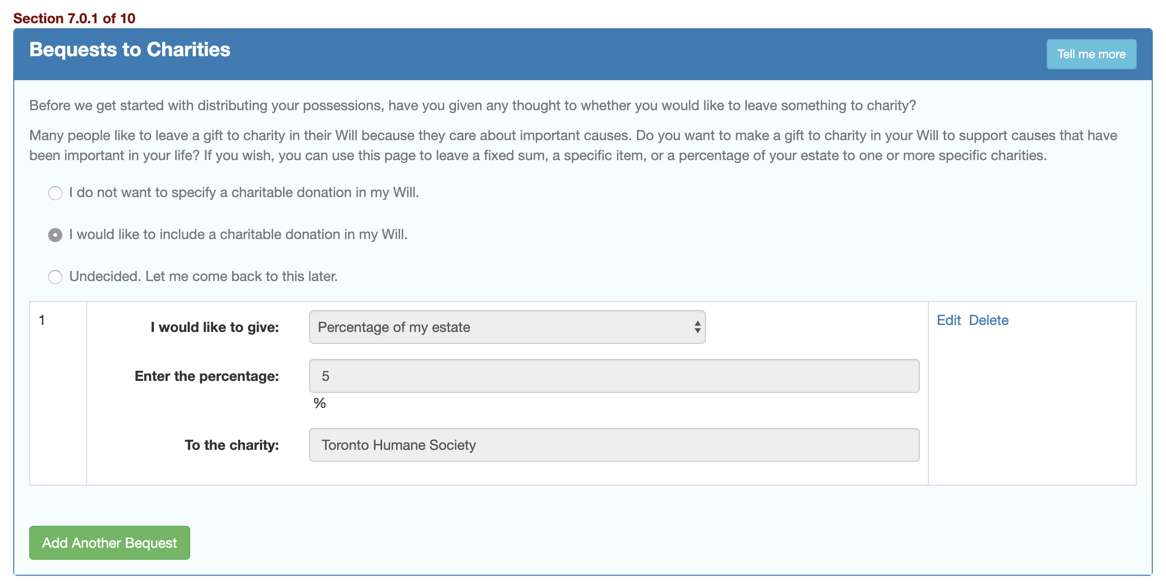 Charitable bequest in a Will
