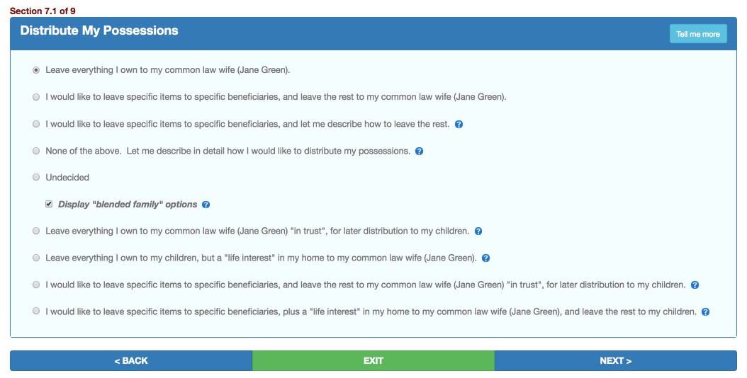 LegalWills.ca Blended Family Options