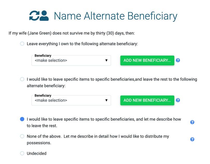 LegalWills.ca Name Alternate Beneficiary