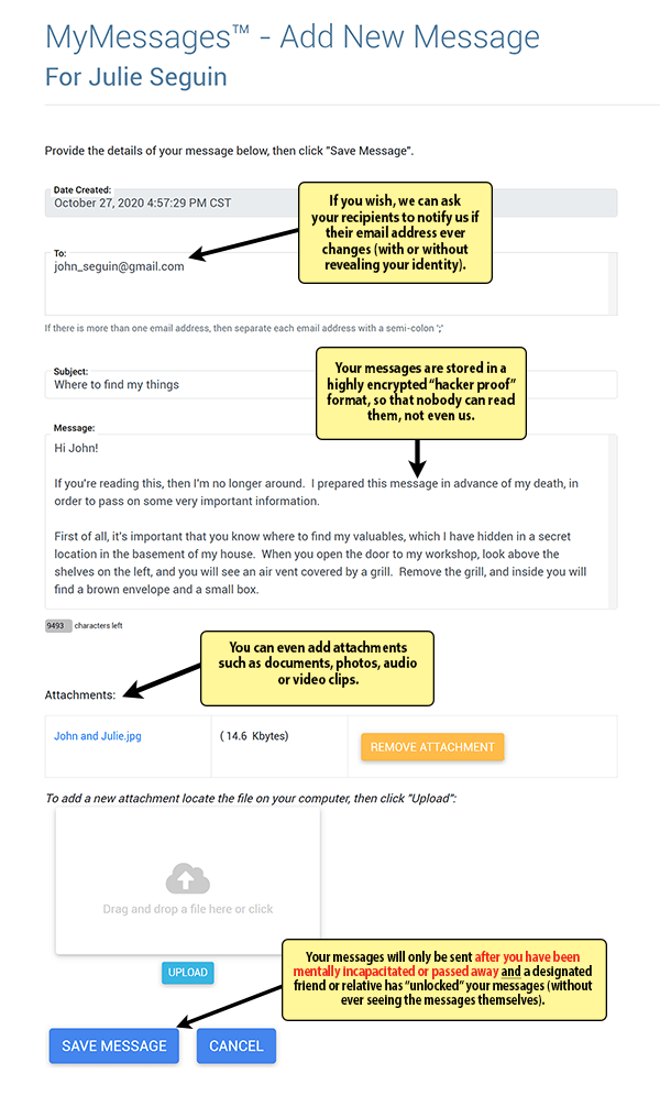 Sample MyMessages screen