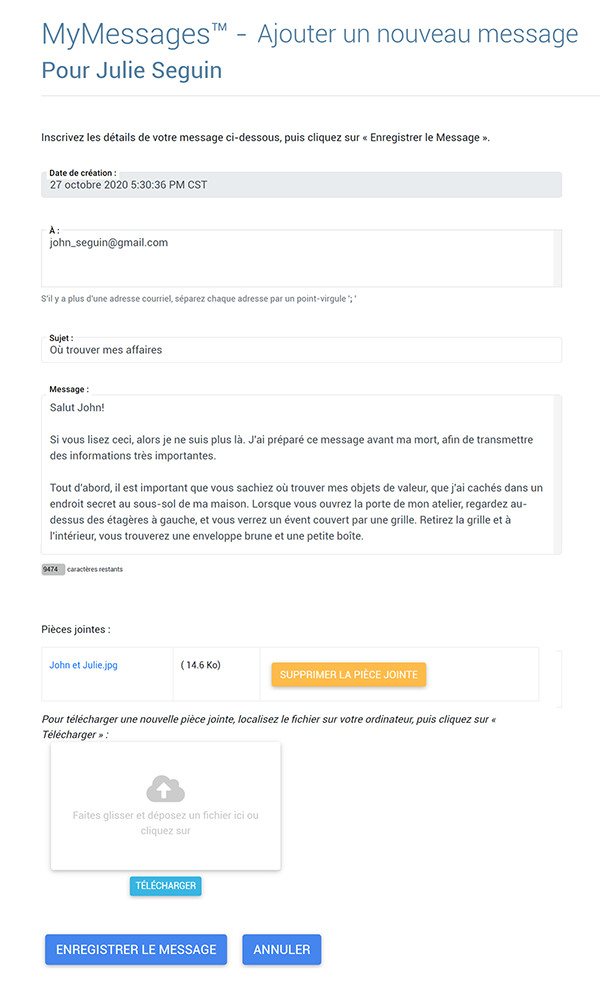Exemple d'écran MesMessages
