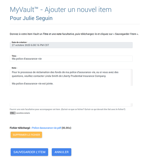 Exemple d'écran MaVoûte